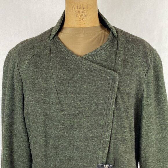 Coldwater Creek Asymmetrical Moto Jacket Size 16 Olive Green Wool Blend - Picture 2 of 16